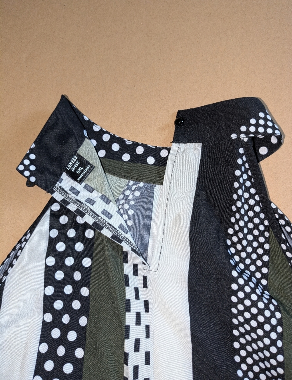 Shein Curve Stripe & Polka Dot Top in Black, White & Olive Size 0XL - Picture 5 of 7
